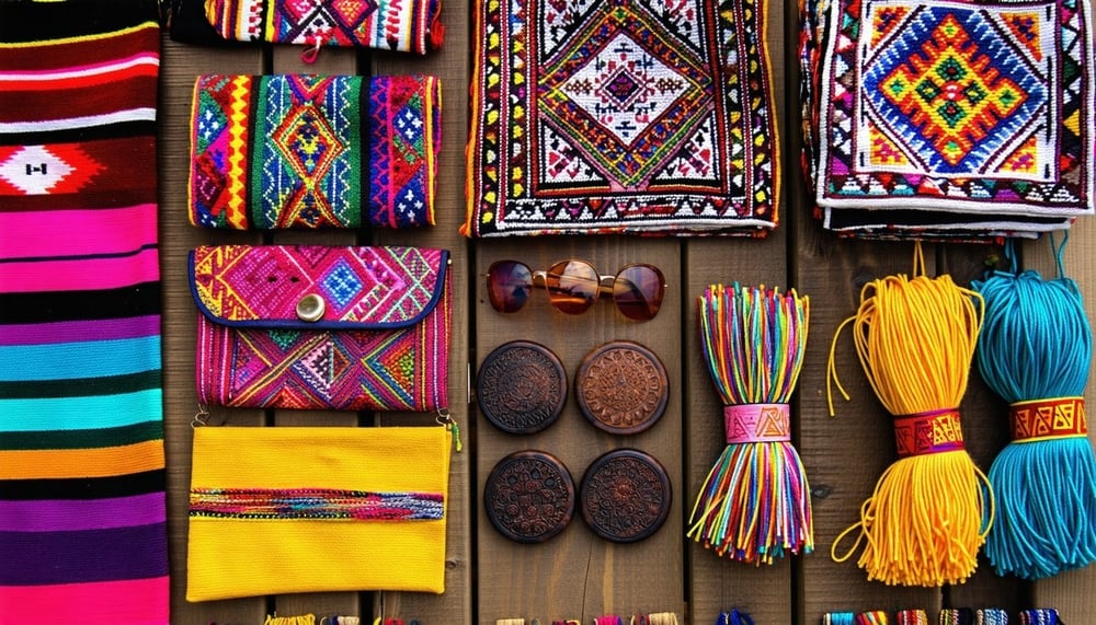 A collection of colorful, hand-crafted accessories and clothing items A collection of colorful, hand-crafted accessories and clothing items